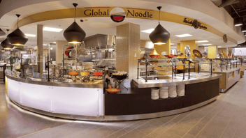 LTI serving counter with Global Noodle sign above