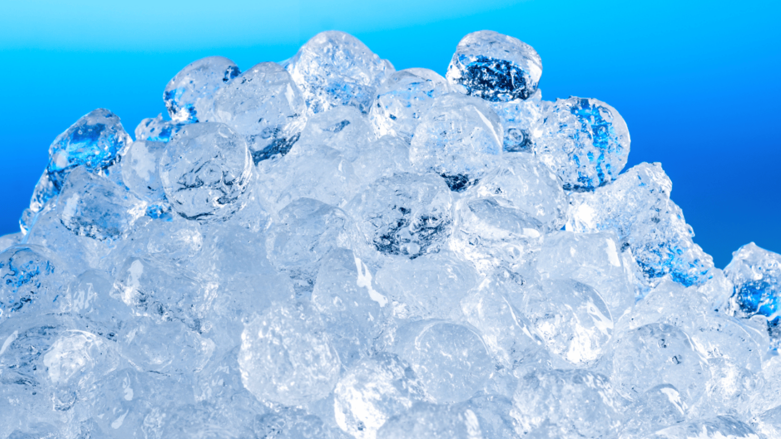 Pile of chewable ice with a blue background